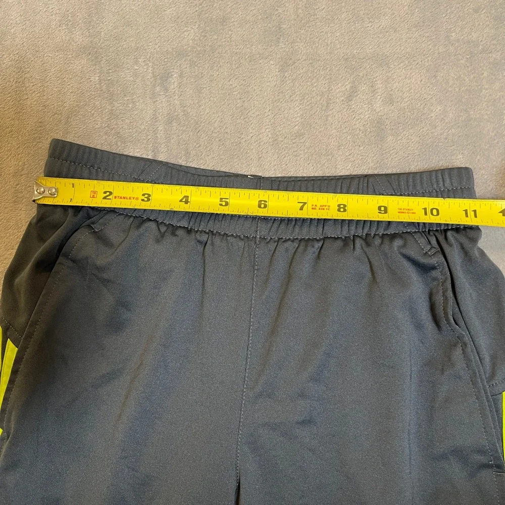 Kids Adidas Athletic Track Pants Gray Neon Yellow‎ Stripes Joggers Size M